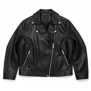 Missguided Black Faux Leather Moto Biker Jacket Black Zip Up Women 8 Edgy Winter